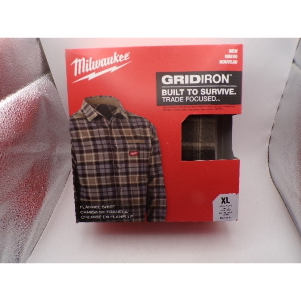 Milwaukee Gridiron‎ Flannel Shirt Mens XL Gray Black Plaid Workwear M651G New